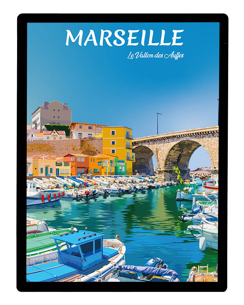 Affiche de ville Marseille & Cadre 30x40 cm fin et design - A3