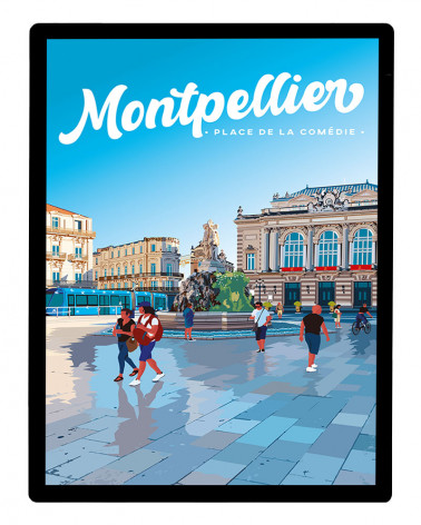 Affiche de ville Montpellier & Cadre 30x40 cm fin et design - A3