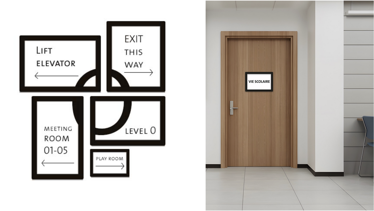 Exemple d'utilisation de cadre SlimPYX pour la signalétique des écoles