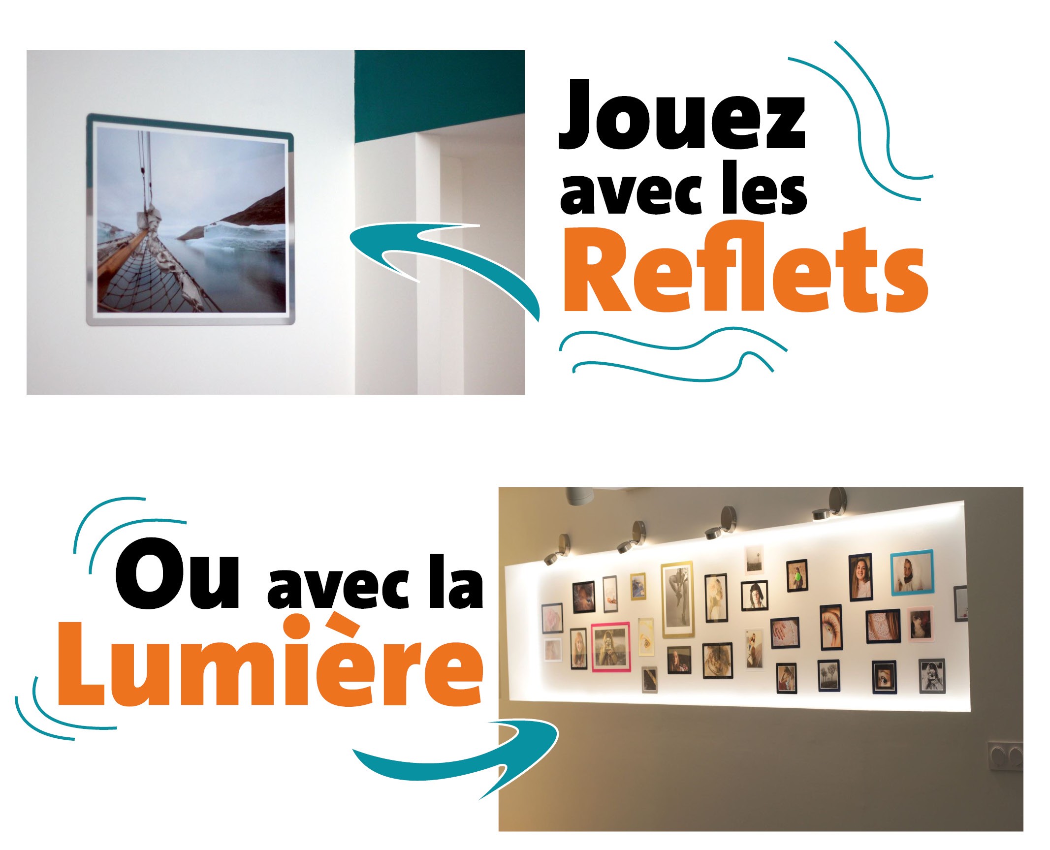 Jouez avec les reflets et la lumiere ! Deux éléments sur l'image :  un cadre chrome qui vient refléter l'environnement et une composition sans le creux d'un mur